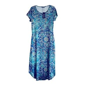 Noracora Mandala Maxi Multicolor Cap-Sleeve Scoopneck Dress Hip Pockets New NWT